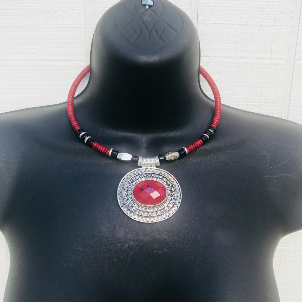 Red medallion necklace